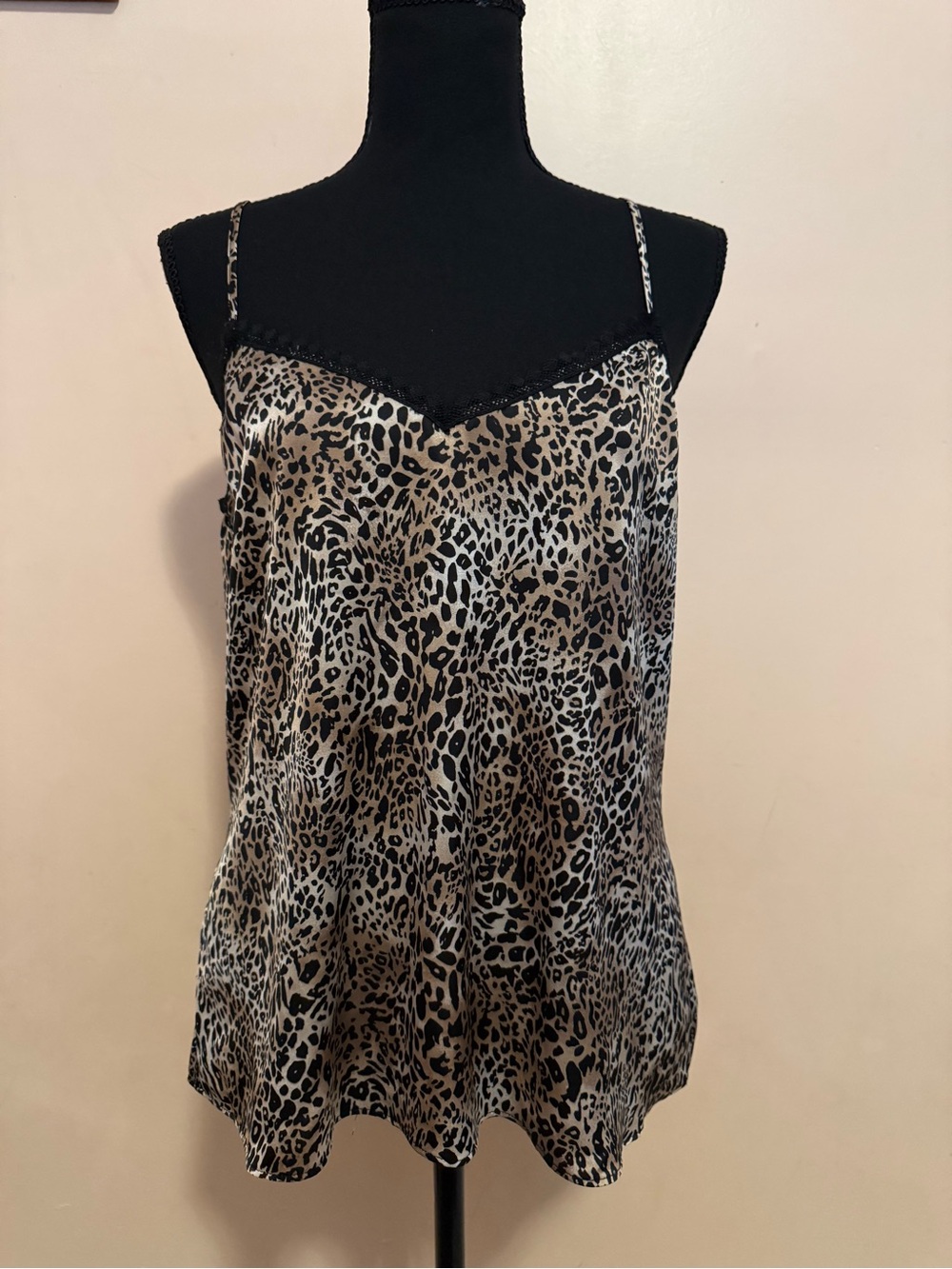 The Limited Leopard Print Satin Cami - Black and Beige